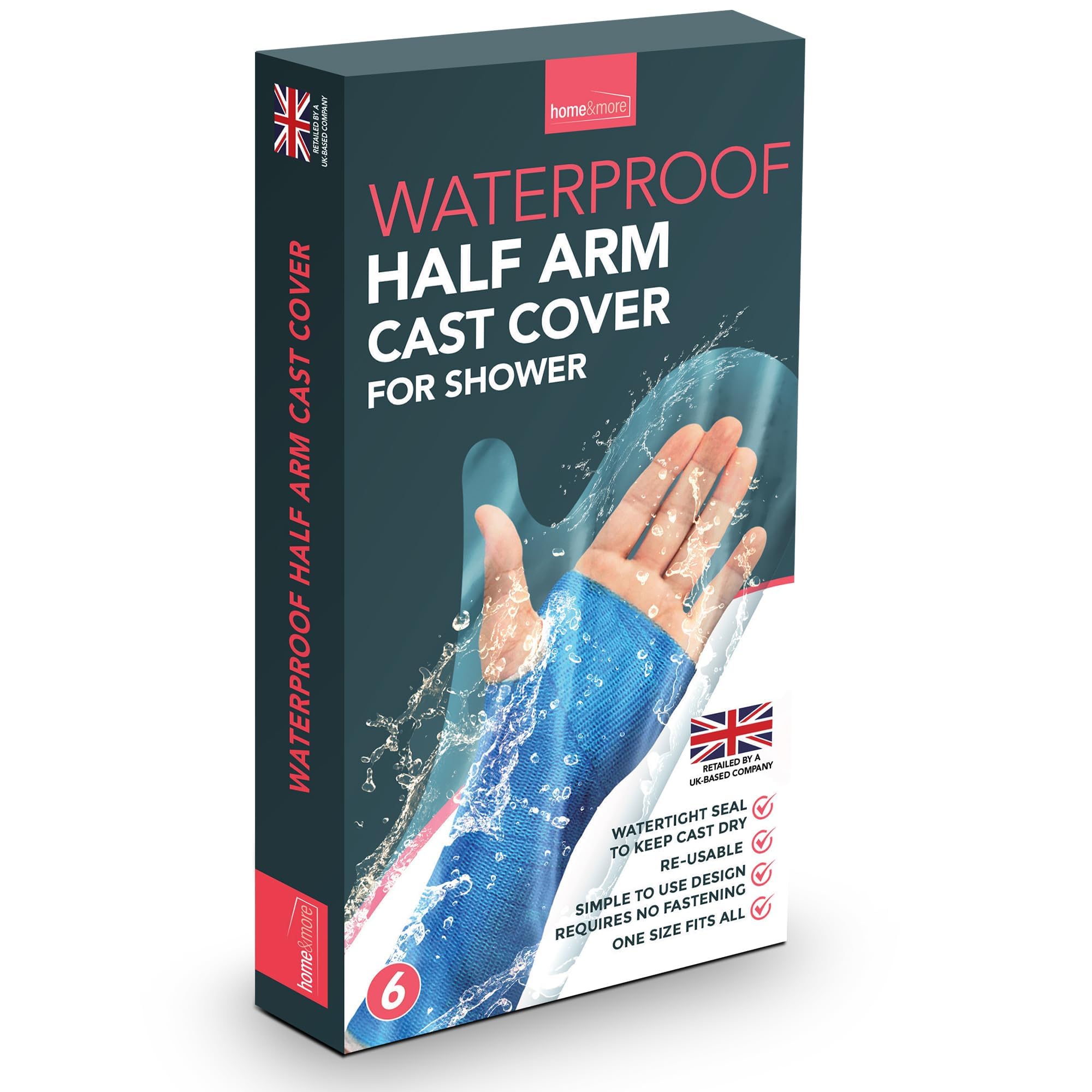 SOL 6pk Waterproof Half Arm Cover for Shower - Plaster Sleeve Protector for Broken Cast, Universal Fit for Adults and Kids, Reusable, Easy to Use, Watertight Seal for Reliable After Surgery Protection