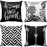 Emvency Set of 4 Throw Pillow Covers Modern Abstract Geometry Black White and Grey Words Sweet Floral Arrow Decorative Pillow Cases Home Decor Standard Square 18x18 Inches Pillowcases