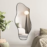 Jesmaikor Large Irregular Wall Mirror, 47.2"x21", Black Asymmetrical Modern Oblong Wavy Cloud Mirror for Living Room, Bathroom, Entryway, Dining Room