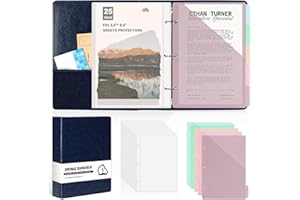 Mini classeur à 3 anneaux en cuir synthétique avec 5 onglets d'intercalaires et 25 protecteurs de feuilles de 14,9 x 21,6 cm,