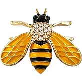 SELOVO Honeybee Bee Yellow Enamel Small Cute Brooch Pin Gold Tone Clear Crystal