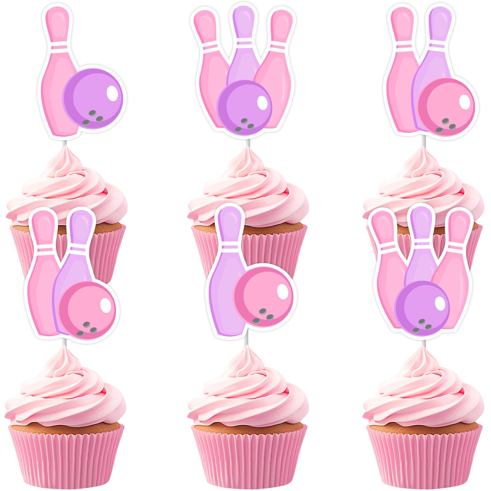 Photo 1 of Cheereveal 24Pcs Bowling Cupcake Toppers for Girls, Bowling Ball Cake Decorations Pink and Purple, Sports Ball Theme Birthday Baby Shower Party Supplies