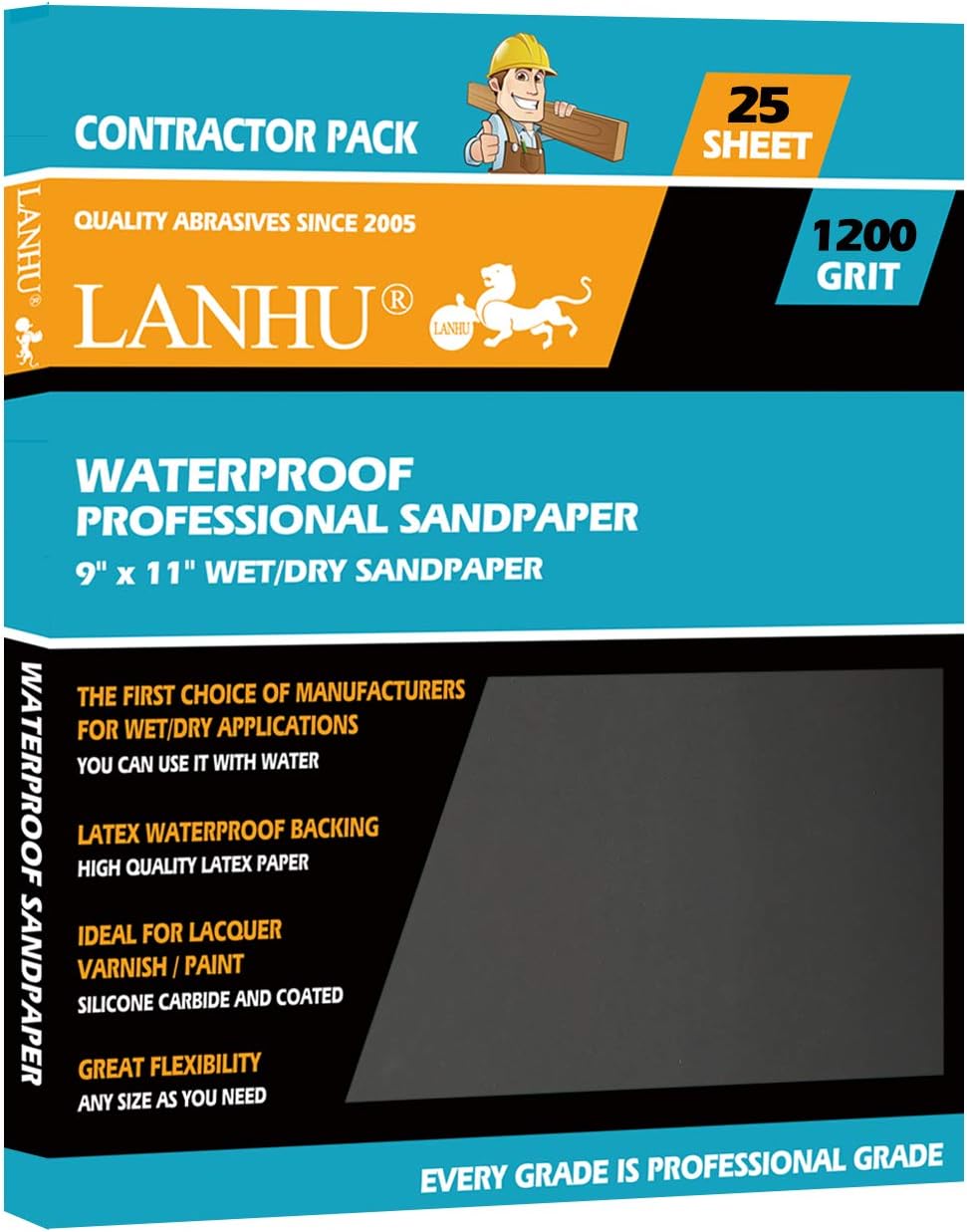 LANHU, 1200 Grit Sandpaper for Wood Furniture Finishing, Metal Sanding and Automotive Polishing, Dry or Wet Sanding, Multipurpose Sandpaper, 9 x 11 Inches, 25-Sheets