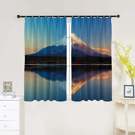 Amazon 極東の自然の装飾 子供部屋遮光カーテン 1級 カーテン 富士山と障子湖の絵晴天夕焼け写真プリント カーテン 断熱 セット 幅100cm丈0cm 2枚組 カーテン オンライン通販