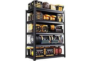 LLIIFFEE 72"H Garage Shelving Heavy Duty Storage Shelves Metal Shelving Industrial Shelving Unit 5 Tier Adjustable Shelves Storage Shelf Rack for Garage, Warehouse, Basement Storage (15.7"D x 35.4"W x 72"H)