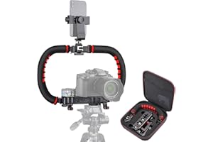 Zeadio Camera Smartphone Stabilizer, Foldable Handle Grip Handheld Video Rig with Carrying Case, Fits for All Camera, Camcorder, Action Camera, DSLR and All iPhone and Android Smartphones