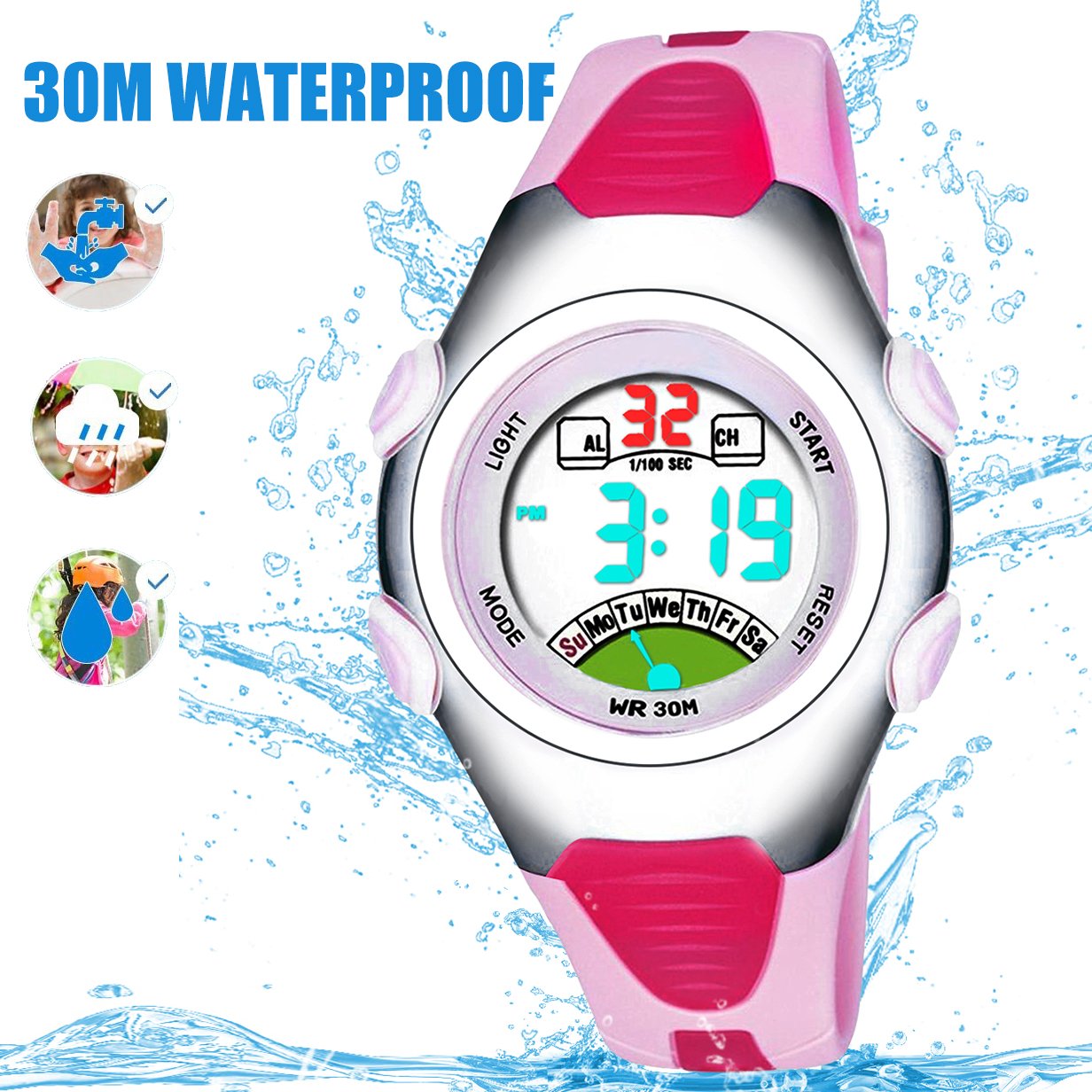Montres de Digital de filles, montre imperméable de sports d\'enfants de 3 ATM avec l\'alarme, Montres bracelet électroniques de poignet de sport d\'enfants pour les petites filles enfants RSVOM