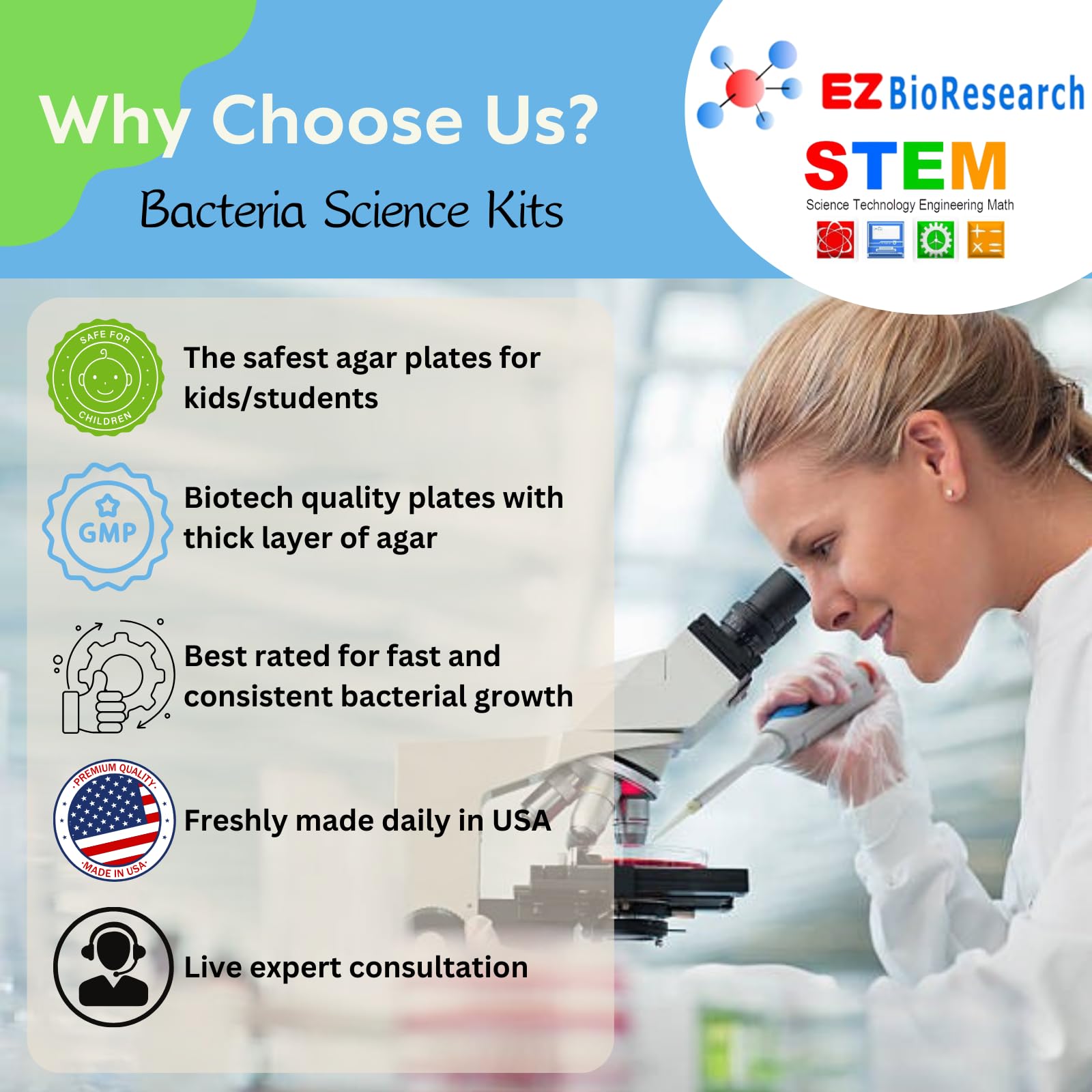 Bacteria Science Kit (IV): Top Science Fair Project Kit. Prepoured LB-Agar Plates And Cotton Swabs. Exclusive Free Science Fair Project E-Book Packed With Award Winning Experiments (IV)