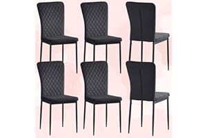 FENZARD Set of 6 Living Room Chairs Dining Chairs with Velvet, High Back, Metal Frame and Modern Lattice Design for Living Room, Dining Room,Black
