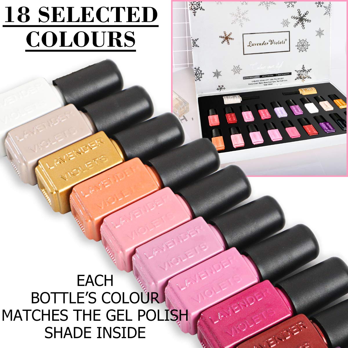Lavender Violets Gel-Nail-Poish Kit 18-Color Soak off UV LED Nail Gel with No Wipe Base and Top Coat Long Lasting F985 : Beauty