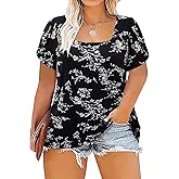 Siddhe Plus Size Tops for Women Petal Short Sleeve Square Neck Shirts Casual Trendy Blouses 2026 Spring Fashion XL-5XL