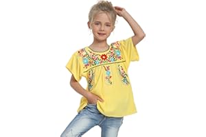 YZXDORWJ Mexican Blouse for Girls Traditional Embroidered Summer Short Sleeve Peasant Blouse for Kids