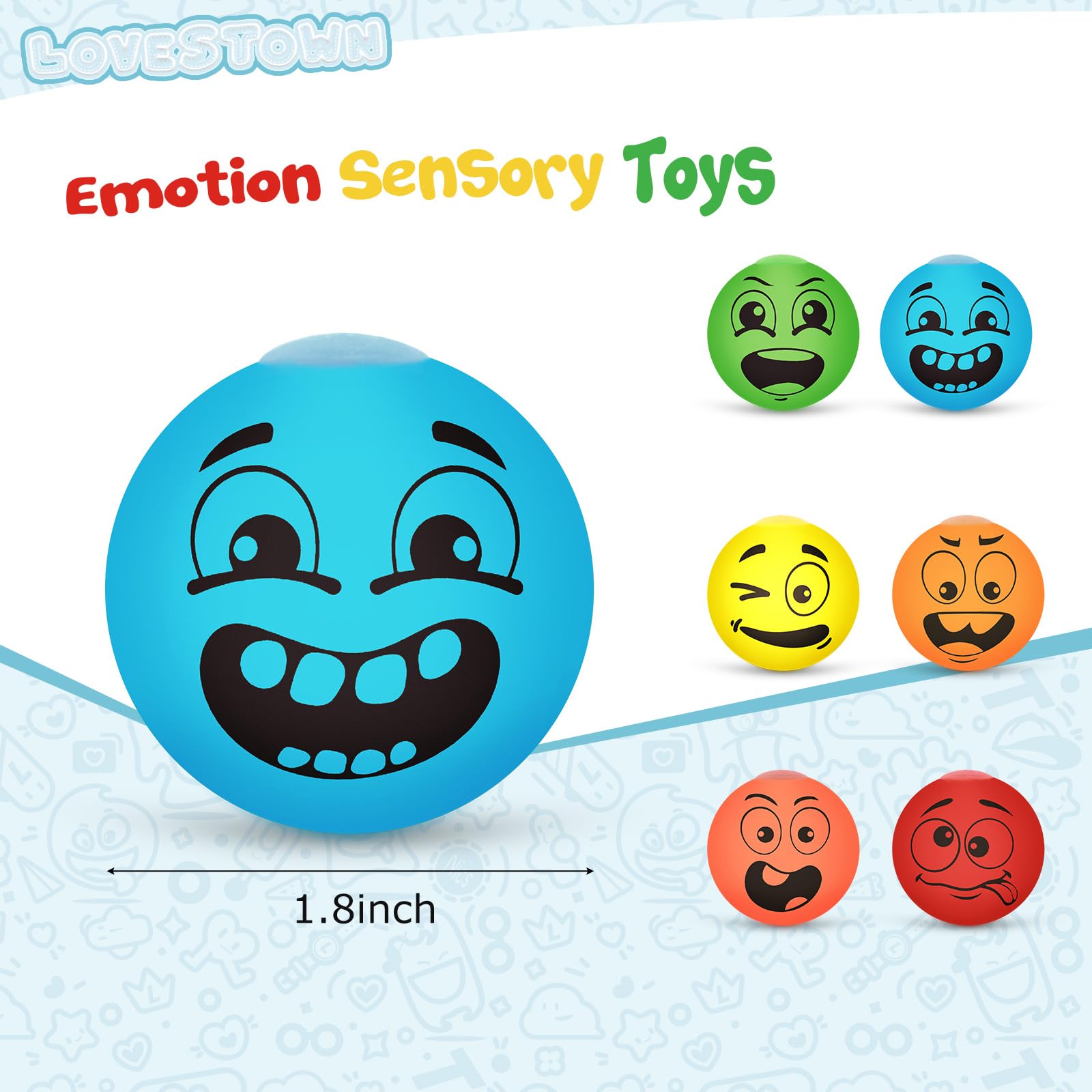 LovesTown 12PCS Emotion Dough Ball Fidget Toys, Smile Stress Balls for Kids and Adults Party Favors Classroom Prizes Anxiety Relief