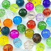 Jmassyang 60PCS 10mm Crystal Glass Beads Faceted Briolette Loose Spacer Beads with Hole for DIY Jewelry Making Bracelets Necklaces Earrings Wind Chimes(Multicolor)