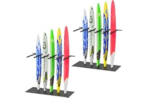 LXVOOEE Vertical Surfboard Rack for Wall, Surfboard Wall Mount with Bungee Cord and Rubber Mat, 4/6 Arms Metal Garage Surfboard Stand Wall Decor for Surf Board, Paddle Board SUP, Wakeboard, Snowboard