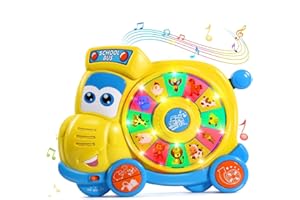 BACCOW English Spanish Bilingual Learning Baby Toys 6 12 18 Months, Musical Educational Toys for Toddler 1-3, Spin Interactive School Bus Toys 1+ Year Old Boys Girls Kids Birthday