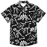 Boys Girls Hawaiian Shirt Funny Dinosaur Aloha Short Sleeve Summer Beach Vacation Tropical Button Down Shirt for 5-14 Years