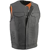Milwaukee Leather Men's MLM3515 Black Premium Collarless Club Style Motorcycle Vest w/Cool-Tec Leather Treatment