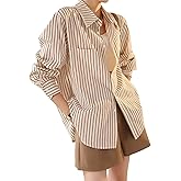 GORGLITTER Women's Striped Shirt Dressy Going Out Outfits Long Sleeve Button Down Blouse Collared Office Siren Clothes
