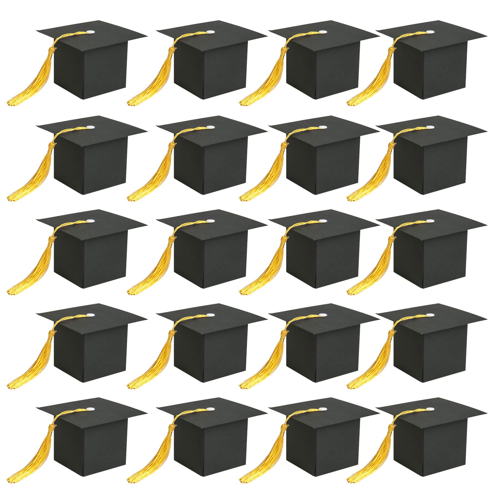 TSHAOUN 20pcs Doctoral Cap Shaped Gift Boxes, Black Graduation Celebration with Yellow Tassel Sweets Box Party Favours for Graduation Party Favours Gift