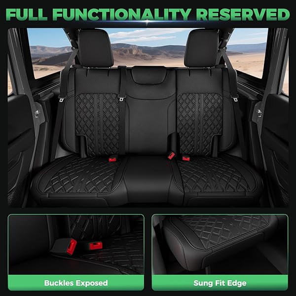 RIDEPOSH FOR JEEP WRANGLER SEAT COVERS JL 4 DR WITHOUT REAR CUP HOLDER 2018 2019 2020 2021 2022 2023 2024 2025 2026, CUSTOM FIT CAR SEAT COVERS FULL SET,WATERPROOF LEATHER SEAT PROTECTOR,BLACK