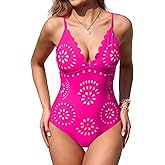 Upopby Women's Sexy One Piece Swimsuit for Women Cheeky Slimming Bathing Suits Scalloped Hollow Out V Neck Monokini Swimwear