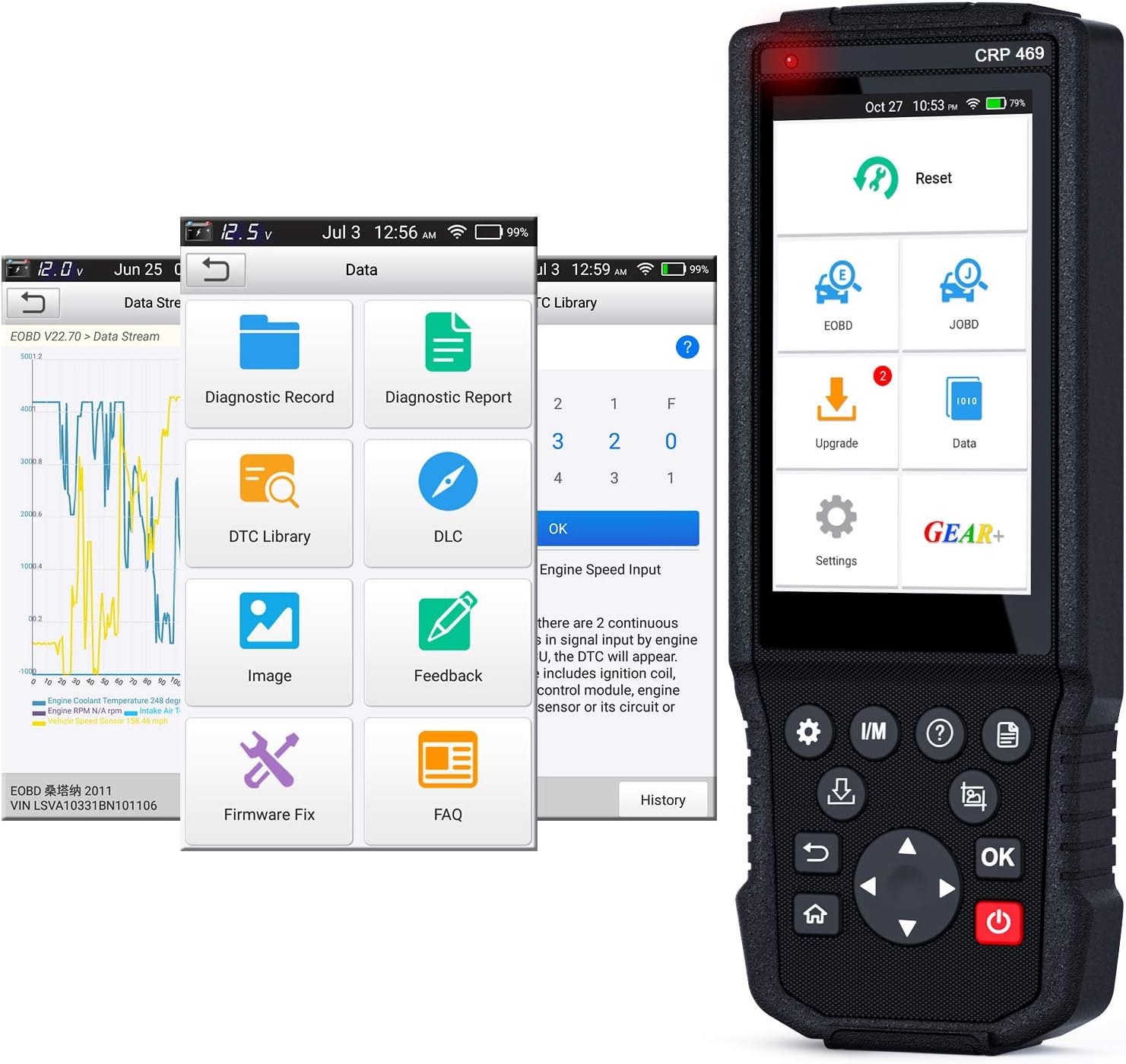 LAUNCH Creader Professional 469 Obd2 Scanner, Android iOS Based Automotive Diagnostic Scan Tool JOBD Code Reader with 11 Special Functions ABS SRS EPB DPF TPMS Reset Tool, One Click Update