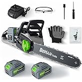 DEHANTOOLS 16 Inch Brushless Electric Chainsaw with 2 x 4.0Ah 21V Battery, Tool-Free Chain Tensioning, Instant Chain Brake & Transparent Oil Tank – Tools for Tree Trimming & Wood Cutting