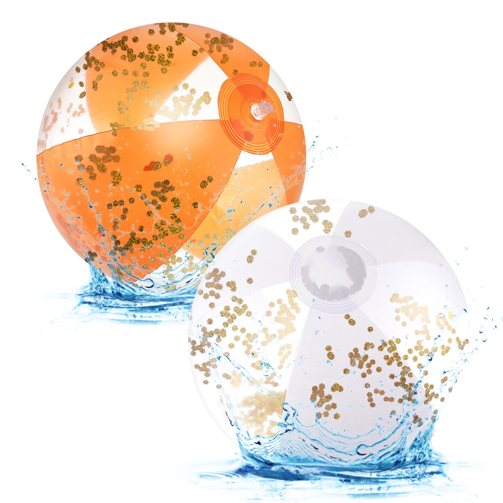 2 Pack 11 Inch Glitter Beach Balls - Abeillo Inflatable Beach Balls - Confetti Ball Water Toys Beach Toys for Beach, Pool Games and Summer Party Favors