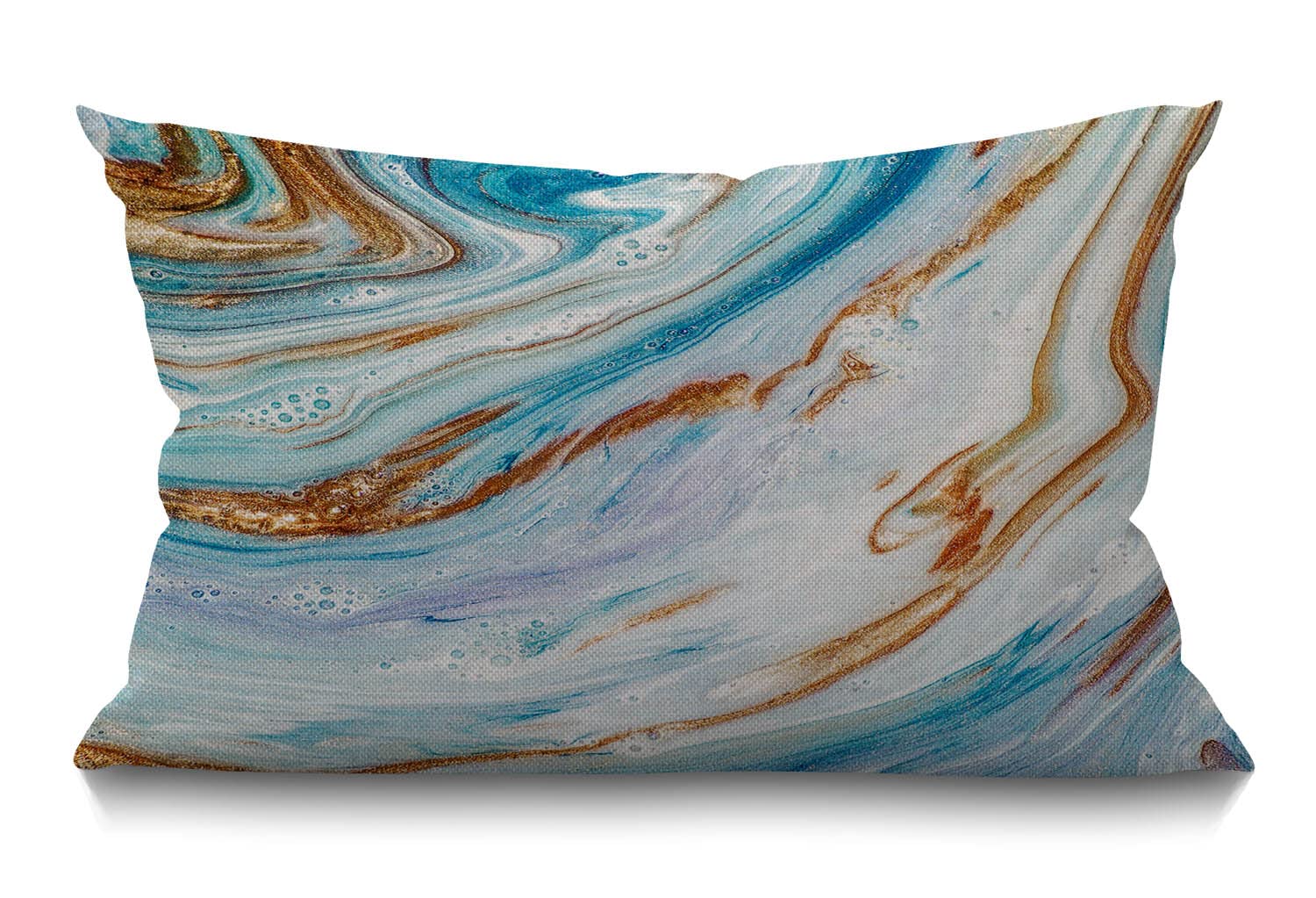 BGBDEIA Cushion Cover Marble Pattern Blue Golden White Color Abstract Ocean Art Rectangular Throw Pillow Cover for Couch Sofa Home Decor Cotton Linen 12x20 Inch 30 x 50 cm