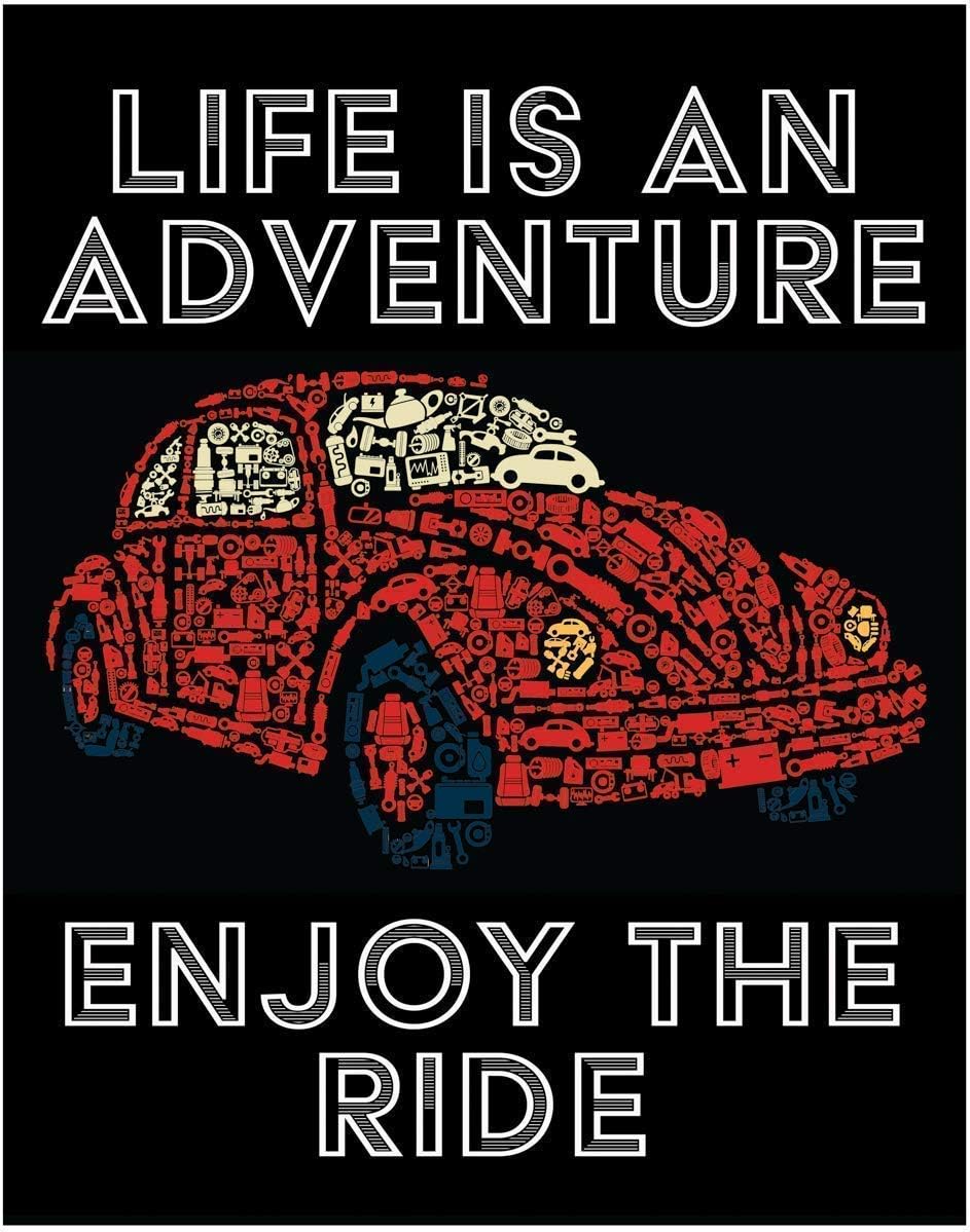 Photographs - Life is an Adventure enjoy the Ride Print - VW Beetle Picture is made up of Car Parts - 11x14 Unframed Wall Art Decor - Gift for those Passionate about Traveling and Life - Gift Under $20
