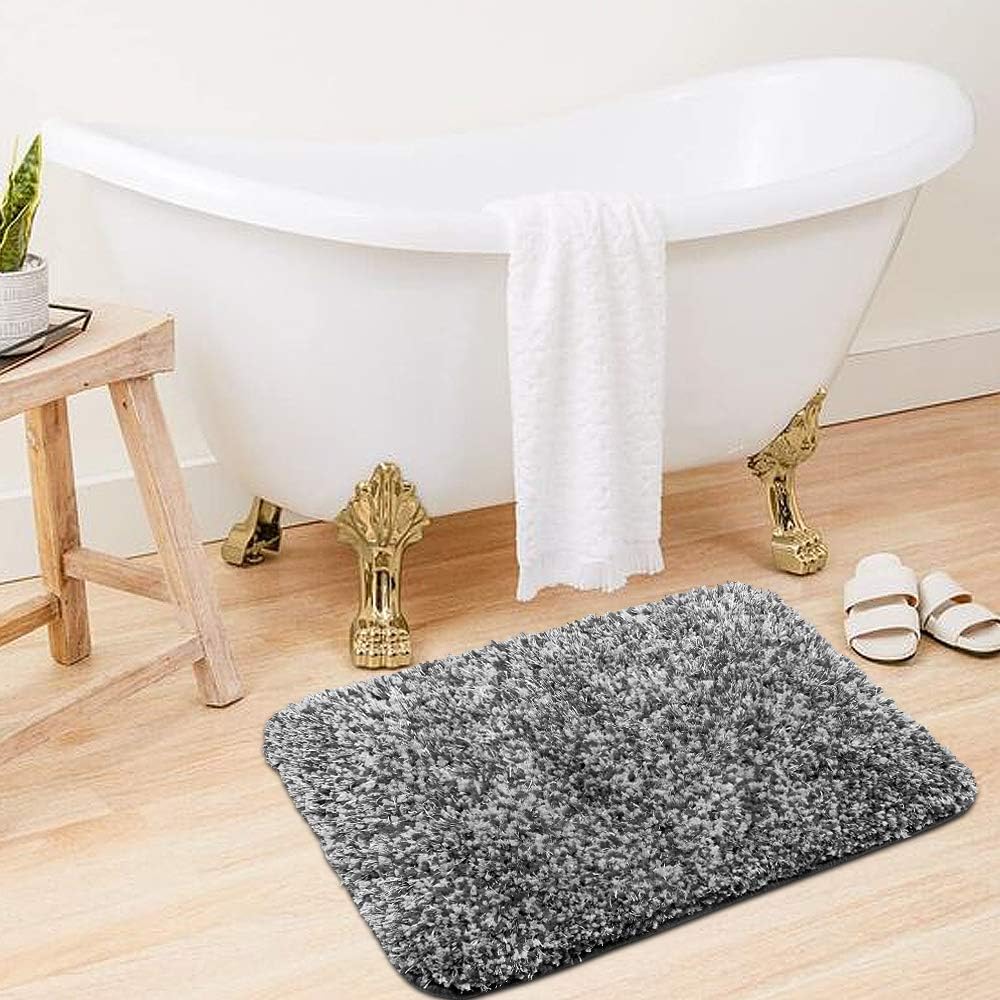 Kridhay Natura Life Micro Poly Shag Double Shade Bathmat (40x60 cms, Grey and Charcoal)