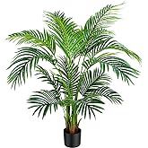 Worth Garden 4ft Artificial Areca Palm Plant, Fake Cane Palm Silk Tree Indoor Outdoor, Dypsis Lutescens, 47in Realistic Faux Silk Plants for Office Decoration
