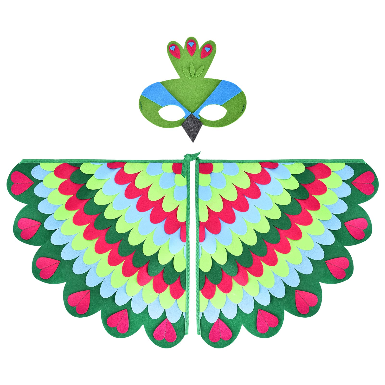 Proumhang Kids Bird Wings Costume For Age 3~8 Years,Bird Owl And Peacock Masque Owl Dress Up,Boys Girls Felt Eye Masque And Wings Set,Halloween Colorful Fancy Dress,Style 4