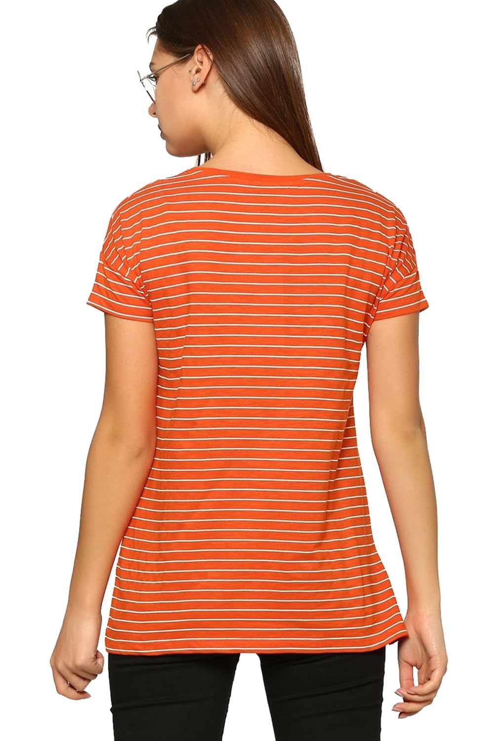 abof women's striped regular fit t-shirt