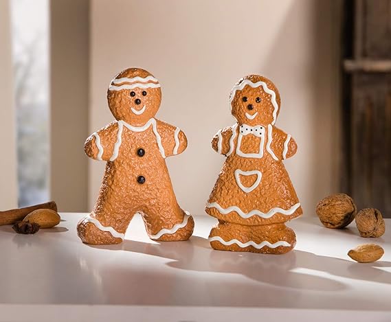 Dekoleidenschaft 2 Lebkuchen-Figuren aus Terracotta, braun, Mann & Frau