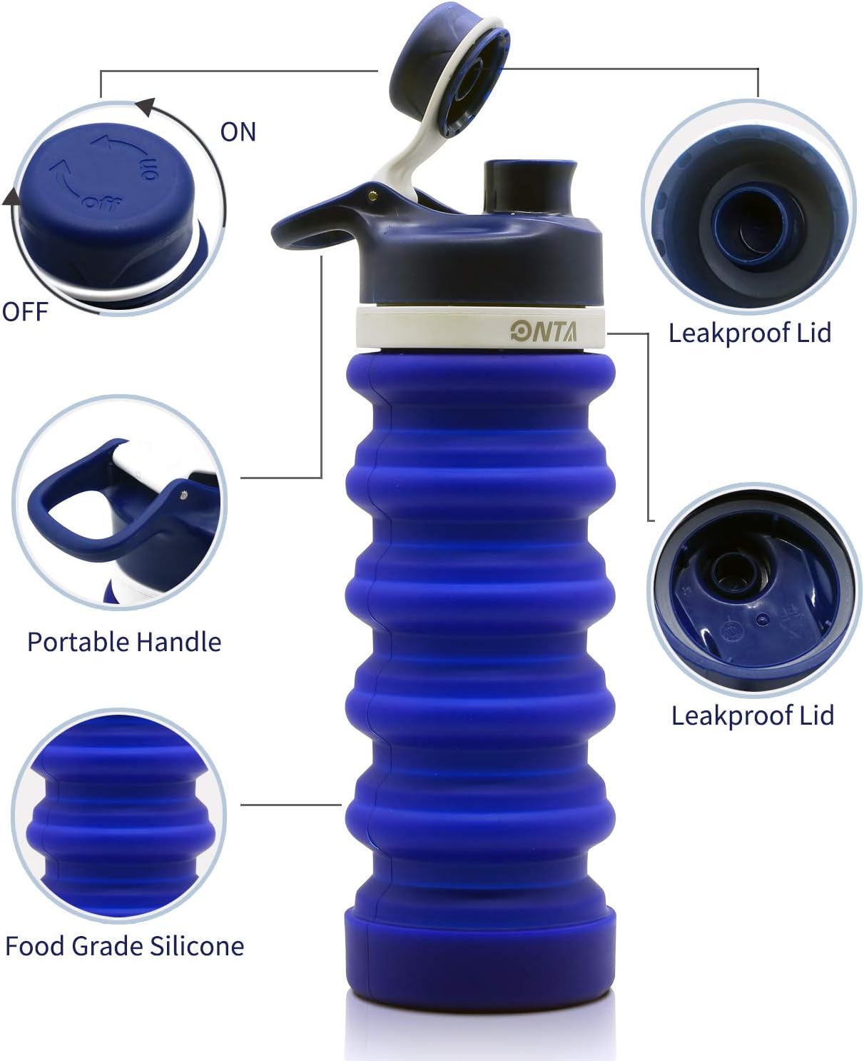 ONTA Collapsible Water Bottle- BPA Free Silicone Foldable Water Bottle for Travel FDA Approved Food-Grade Silicone Portable Leak-Proof Travel Water Bottle - Image 4