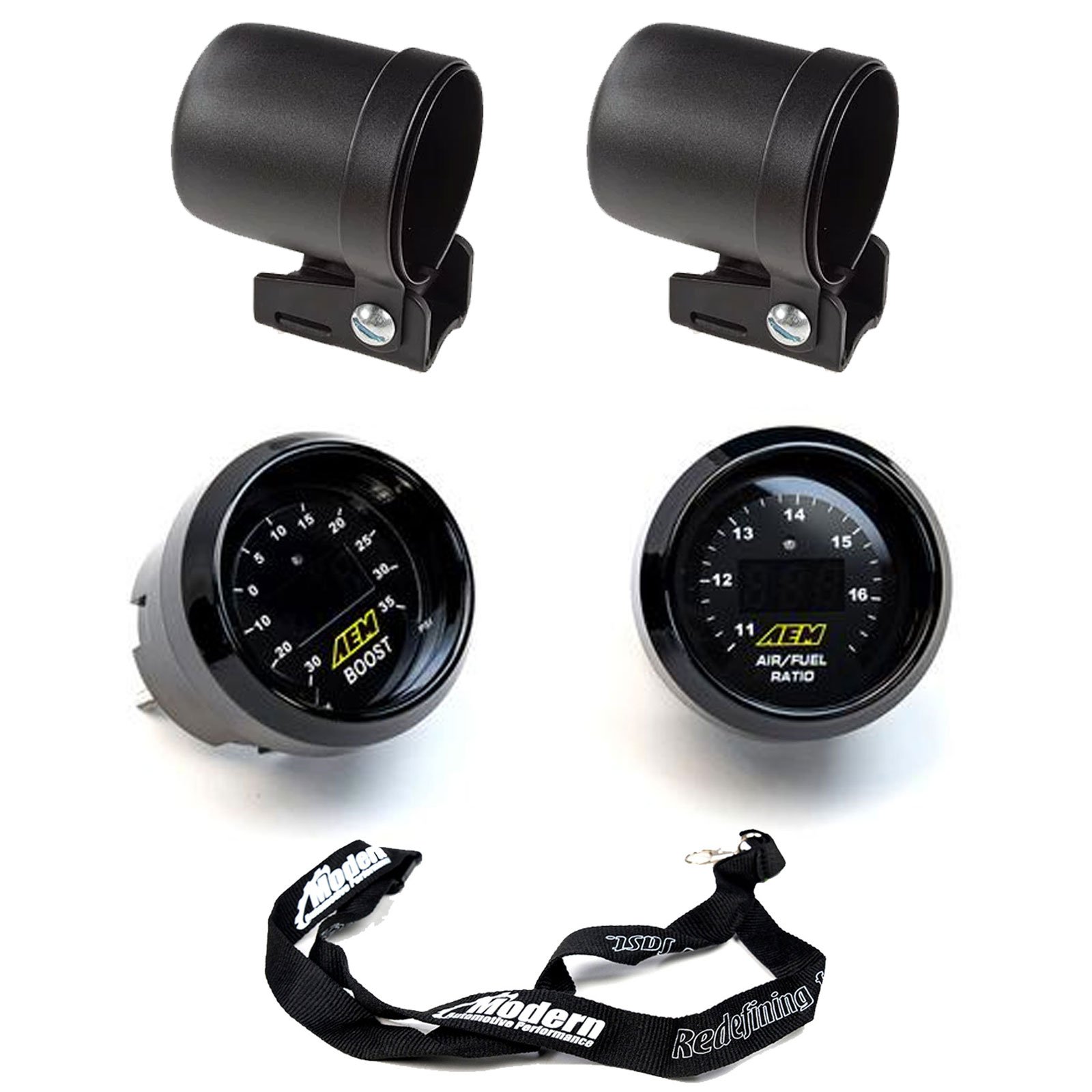 AEM 2 Gauge Kit UEGO WideBand Air Fuel Ratio + Boost Pressure Gauge -30-35psi w/Auto Meter Mounting 