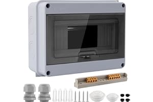 VANSHINIEER Power Distribution Box 8 Way Circuit Breaker Box Waterproof ABS Plastic Power Distribution Protection Box with Clear Cover and Din Rail Enclosure, for Indoor Wall