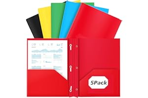 JLPESEAES Plastic Folders with Pockets and Prongs, 5pcs Plastic Pocket Folders with, 3 Prong Folders Fit Letter Size Paper, P