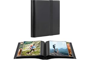 Aevdor 5x7 Photo Album Holds 64 Photos Black Inner Pages with Strong Elastic Band, Small Photo Album 5x7, Mini Picture Book for 5 x 7 Artwork, Pictures, Kids Art Storage, Postcards, Drawings (Black)