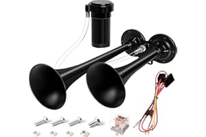 TORZONE 12V Air Horn Kit, Super Loud Train Horn for Truck, Air Horn Dual Truck Horn with Compressor for 12V Vehicles Trucks Pickup Trains Cars Boats (Dual black)