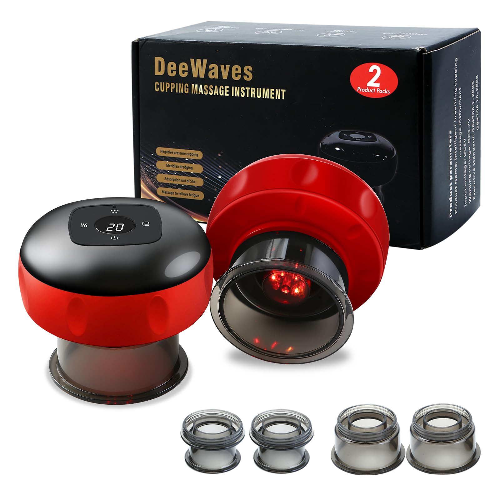 Photo 1 of DeeWaves Smart Cupping Massage Therapy Set 2 Pcs, Electric Therapy Massager Kit, Therapy Device, Gua Sha Massage Tool for Pain Relief, Neck Shoulder Back Muscle Soreness (Red)