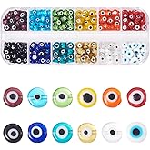Cheriswelry 420pcs/box 6mm Assorted Evil Eye Lampwork Glass Beads Multicolor Flat Round Monster Eye Disc Coin Craft Beads Spacers for DIY Bracelets Earrings Necklace Jewelry Making