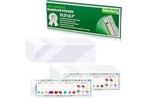 Meetory 40 PCS Upgraded Nameplate Pocket, Self Adhesive Desk Nameplates Name Tag Pocket, No Residue Clear Plastic View Name Tag Sleeves for Classroom Desk, Office Supplies (12.2" x 3.7")