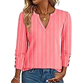 NORACORA Womens Tops 3/4 Sleeve with Buttons V Neck Blouses for Women Summer Outfits Dressy Casual T Shirts Beach Vacation