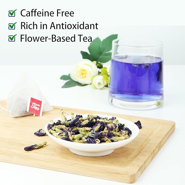 BEI CAI BUTTERFLY PEA FLOWER TEA – 1.25G X 50 COUNT – 100% PURE MADE WITH MATERIALS-CORN FIBER TEA BAG,CAFFEINE-FREE, NON-GMO (BUTTERFLY PEA FLOWER TEA)