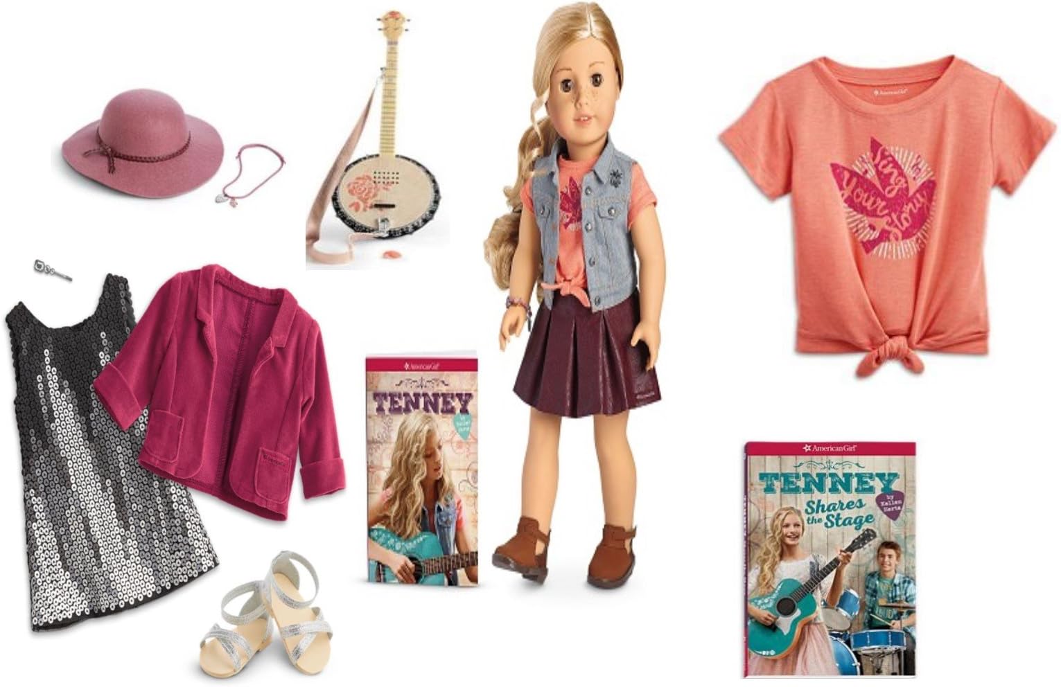 American Girl Tenney Grant Doll Book Guitar Outfit Starter Story Medium 10/12 Girls Shirt