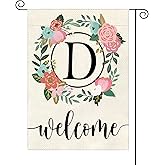 YeeCASE Monogram Letter Garden Flag Floral 12x18 Inch Double Sided for Outside Small Burlap Family Last Name Initial Yard Flag (D)