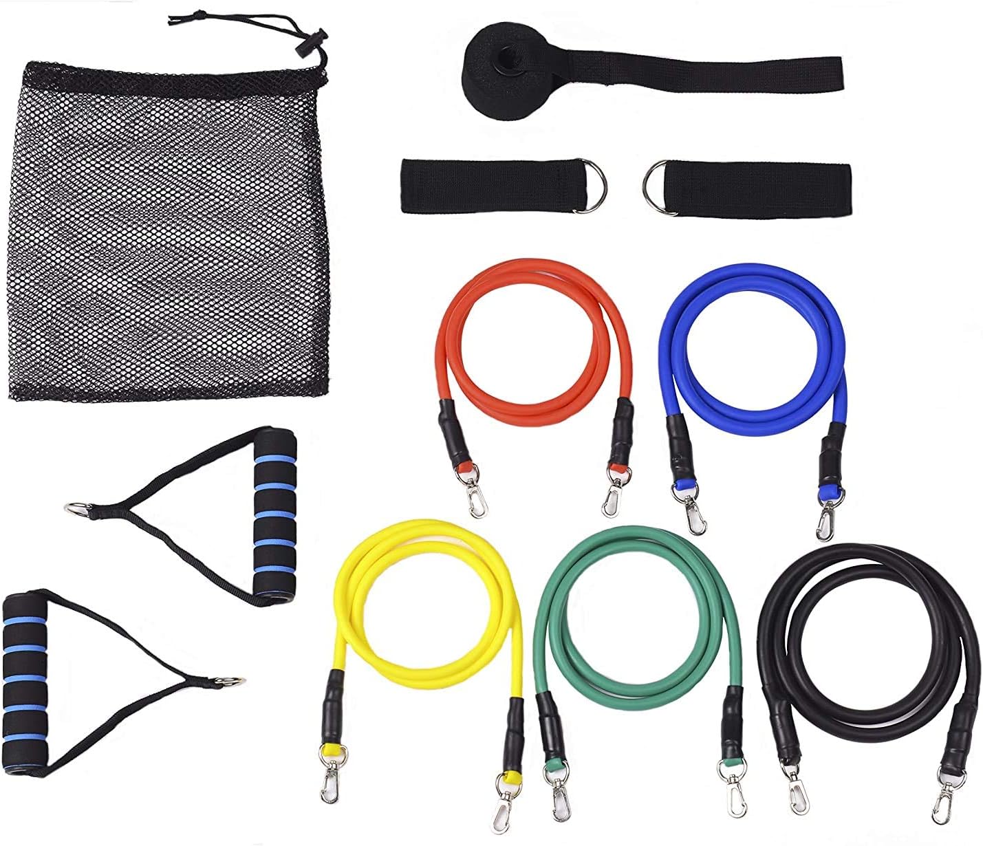 11PC Premium Resistance Bands Set, Workout Bands - with Door Anchor, Handles and Ankle Straps - Stackable Up To 105 lbs - For Resistance Training, Physical Therapy, Home Workouts, Yoga, Pilates